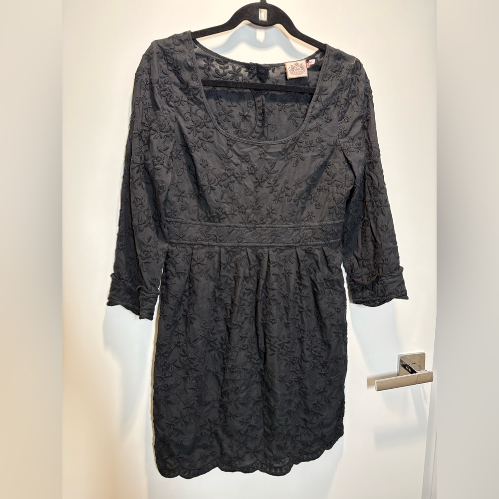 Juicy Couture Black Floral Embroidered Long Sleeve Mini Dress